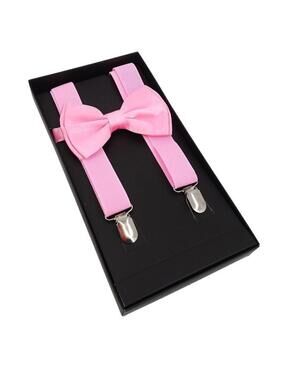 Men AB Elastic Band Light Pink Suspender With Maching Polyester Bowtie